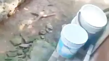 Young maid nude bath and drying her body with towel