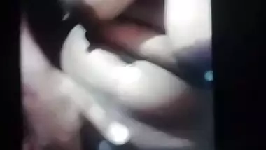 Dark nipples girlfriend sitting nude and fingering