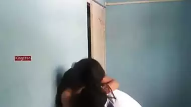 Indian girl standing Brown bra boob press