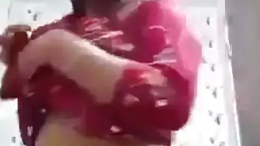 Sexy girl shows her boobs and ass to striptease her BF